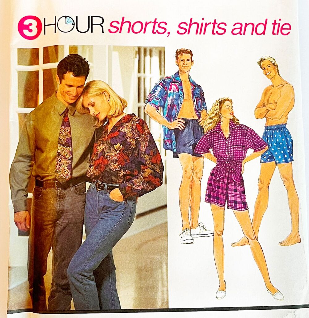Simplicity 8150 Vintage 90s SewingPattern Shorts Shirt Tie Unisex Large XL Uncut